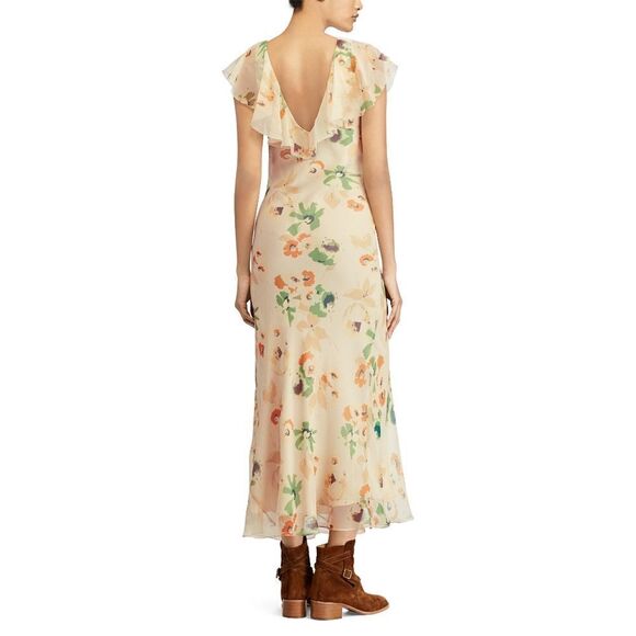 New! RALPH LAUREN Women's 100% Silk Floral Print Ruffled Prairie Dress - Picture 4 of 7